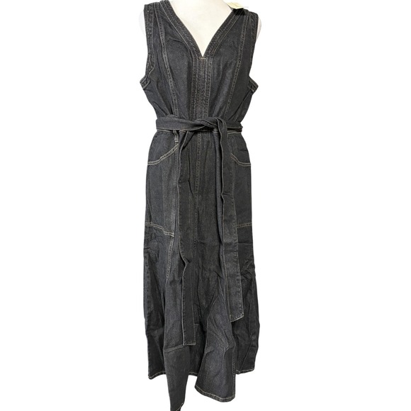 Sundance Dresses & Skirts - Sundance Poppy Dress Womens 12 Black Denim V Neck Belted Fit Flare Maxi 111396